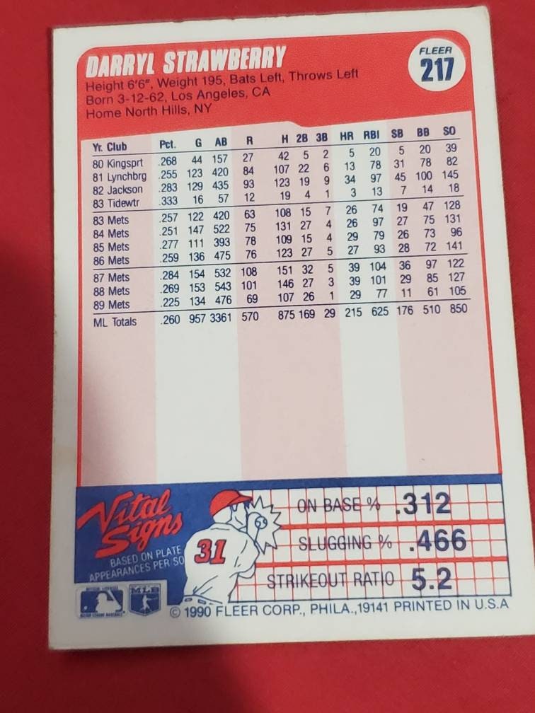 1990 Daryl strawberry Mets outfield fleer baseball card