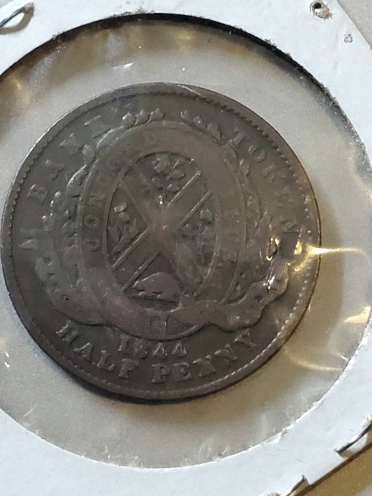 1844 bank of Montreal Canada large cent copper token fine plus condition