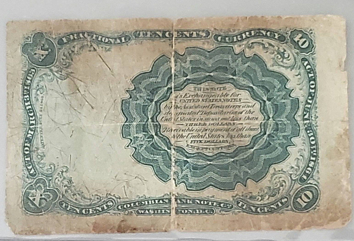 1800s civil war era fractional currency 10 cent note