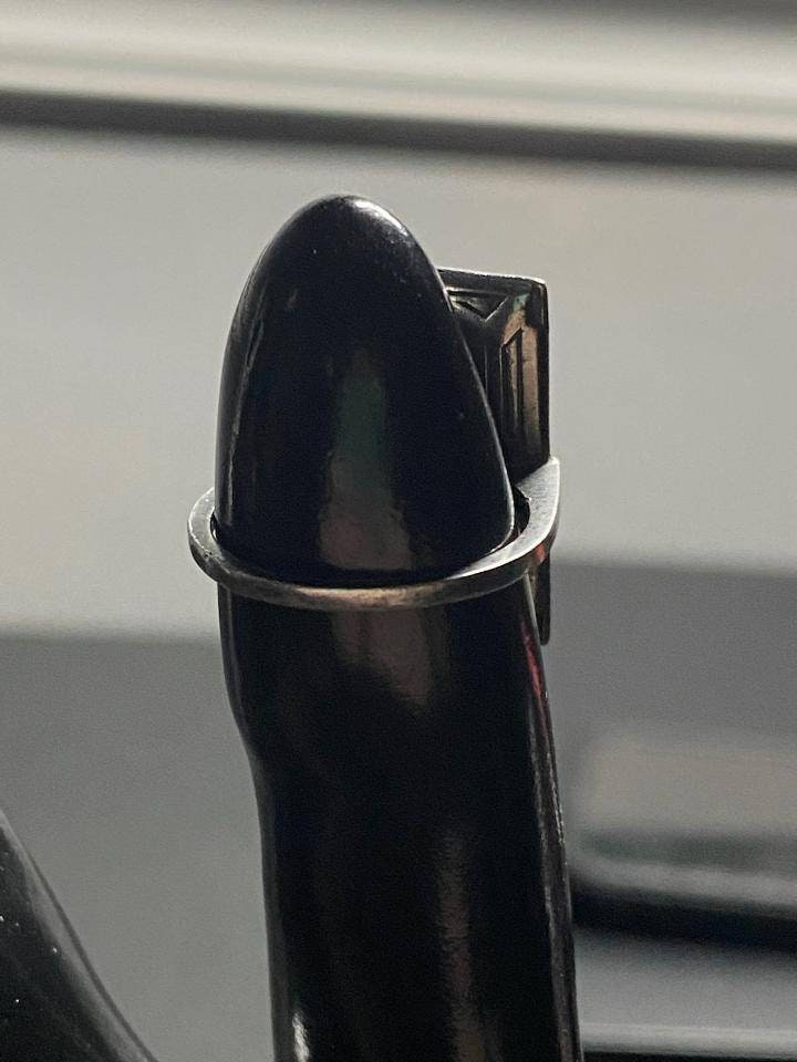 Unique sterling silver maracite and black onyx ladies vintage ring
