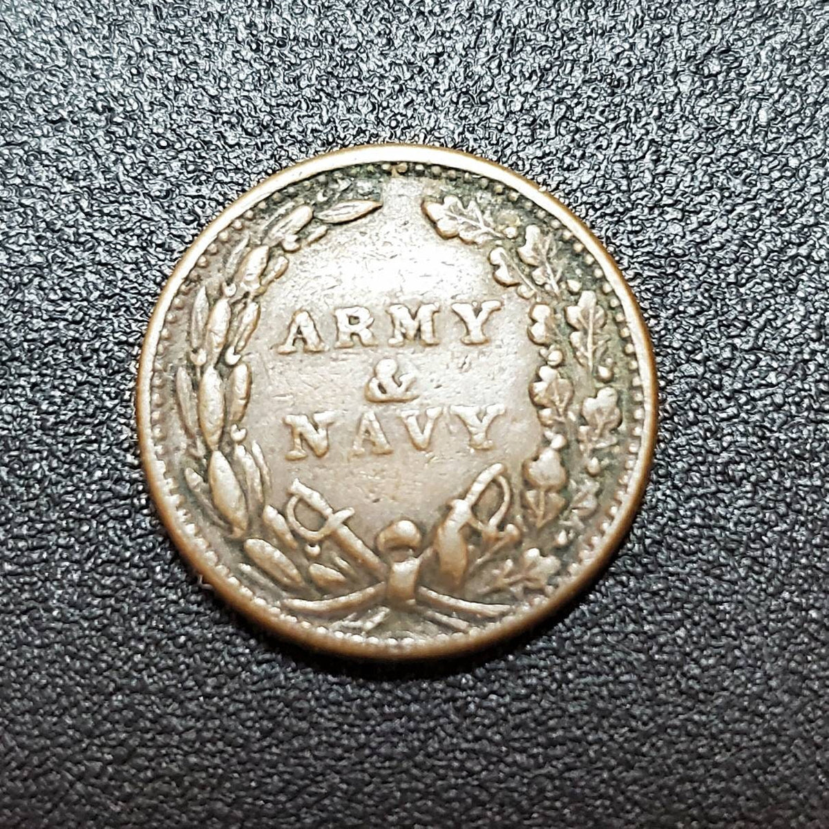 1863 army navy patriotic Civil War token copper not one cent, copper antique coin