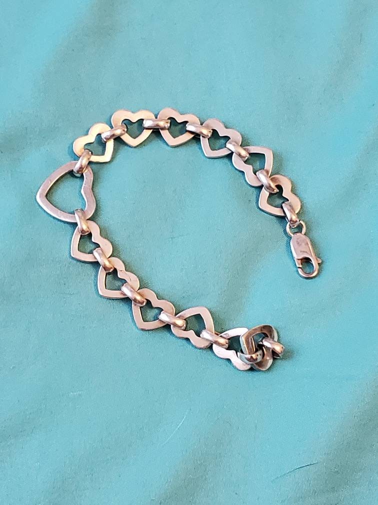 Vintage sterling silver 925 solid silver bracelet bangle hearts style