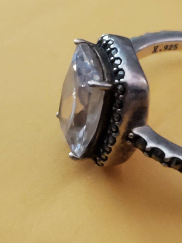 Cz sterling silver stackable statement ring 925 vintage stone