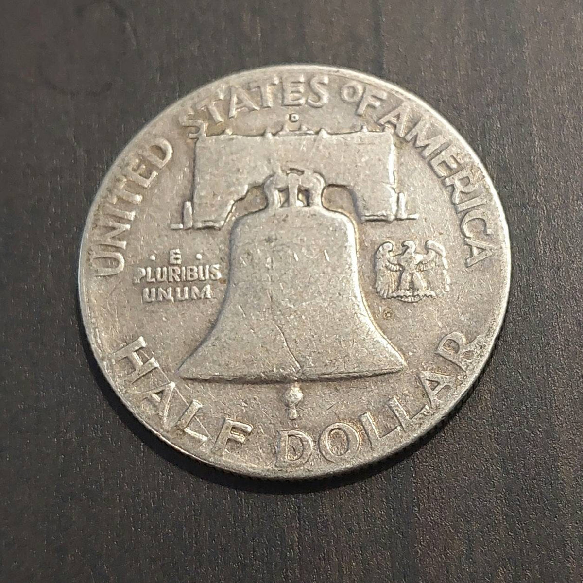 1949d early silver Franklin half dollar, 90 percent silver