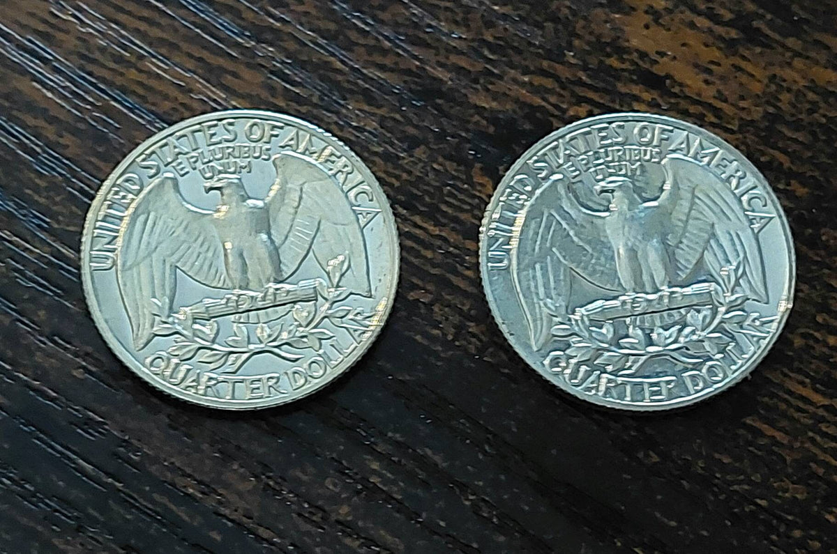 4 mint state or proof 1950s or 1960s gem proof silver Washington quarters from my collection, 90 percent silver and low mintage