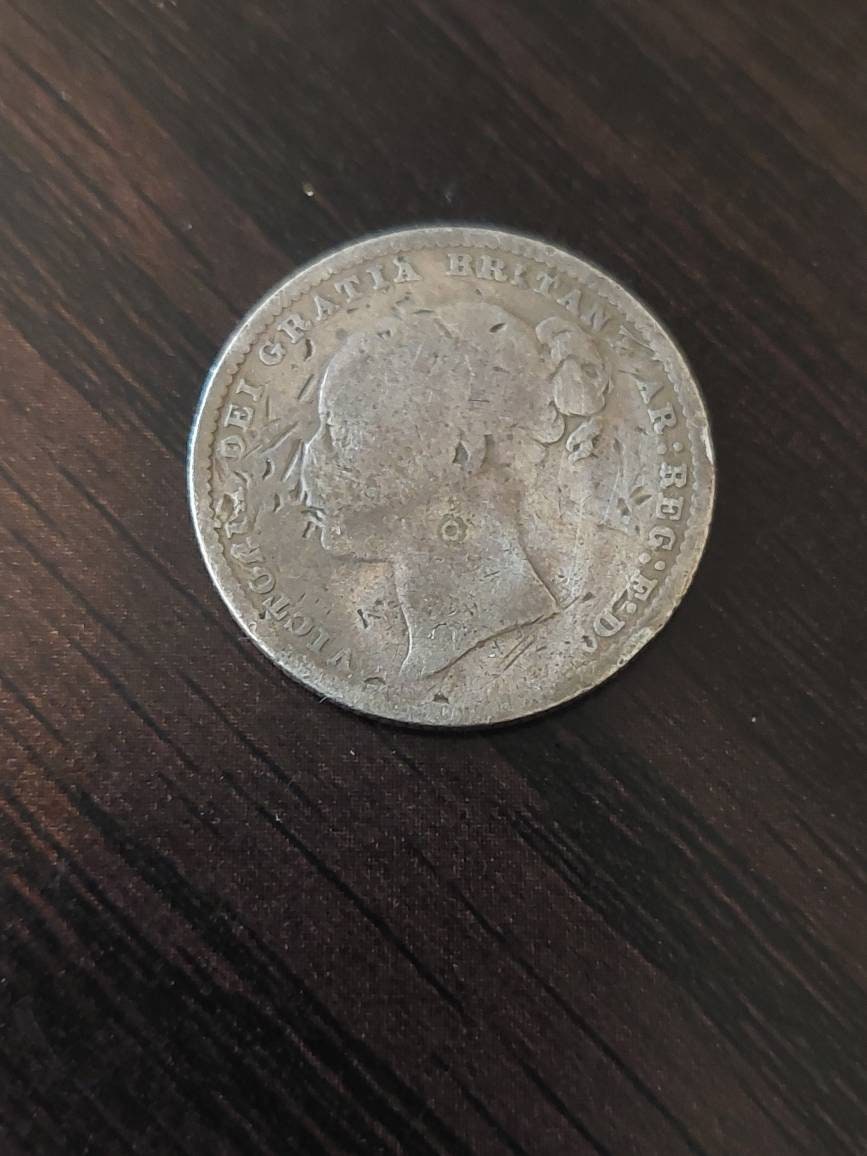 1880 British silver shilling coin, queen Victoria foreign world coins