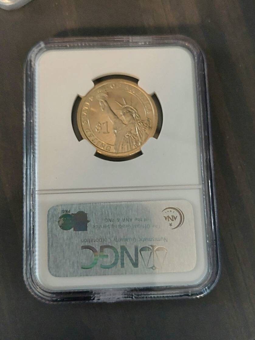 Presidential gold dollar, ngc graded brilliant uncirculated first day of issue, Philadelphia mint