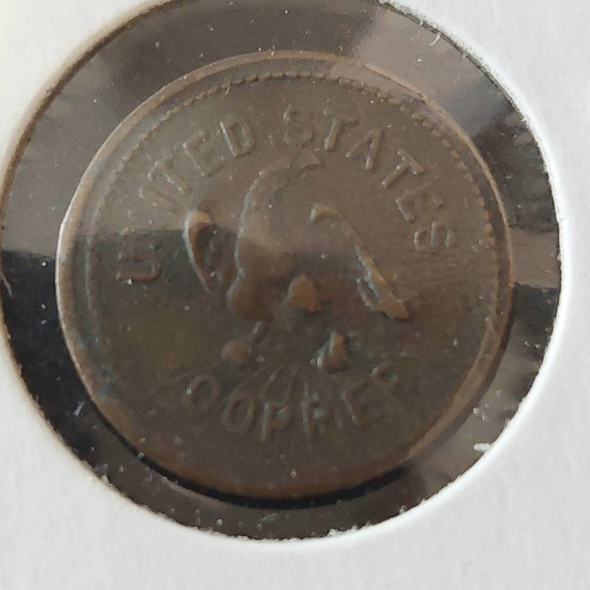1863 civil war token, slightly rarer design accommodation for public, united state copper