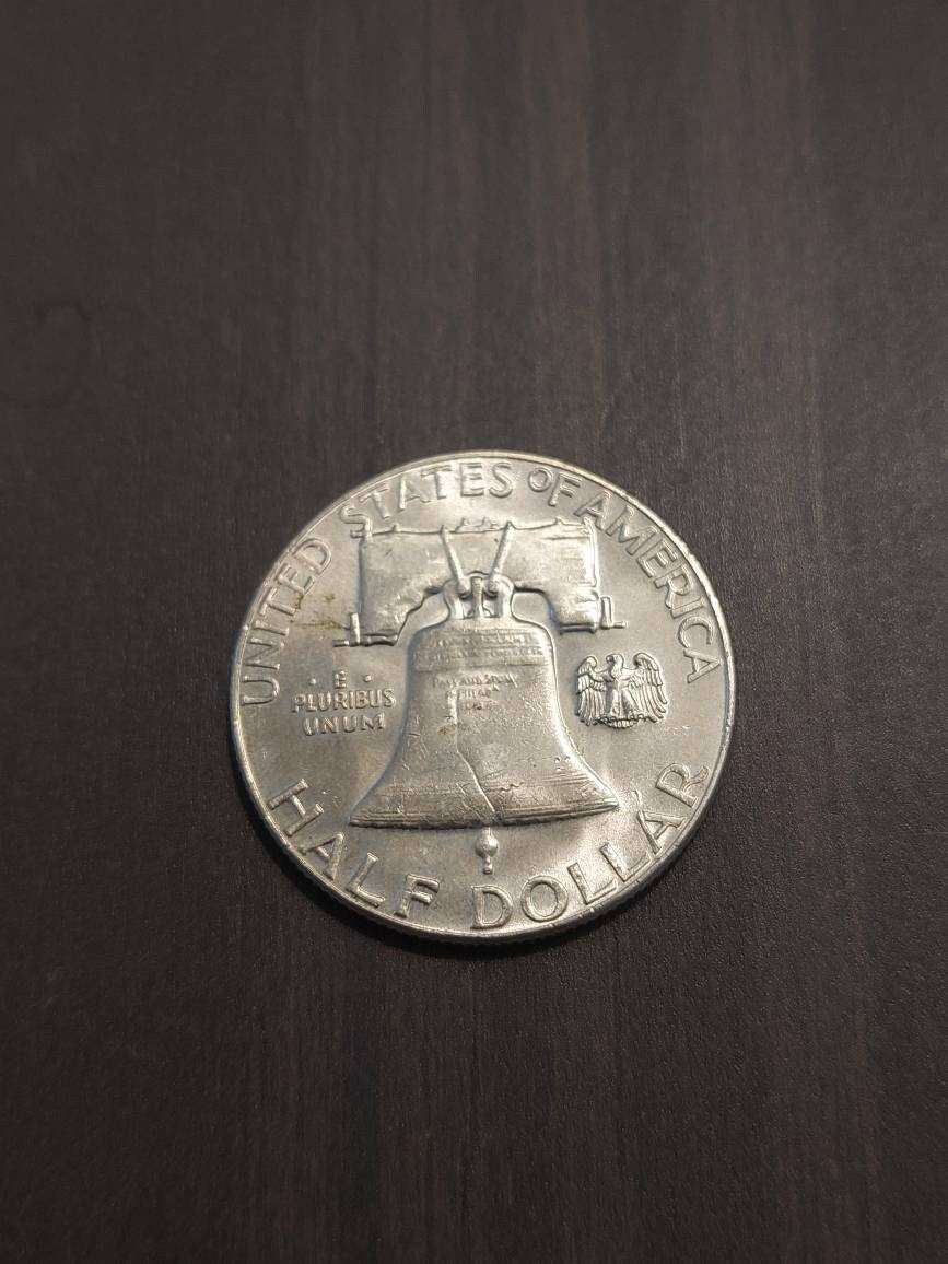1950s date silver Franklin half dollar, mint state 90 percent silver coin uncirculated beauty coin