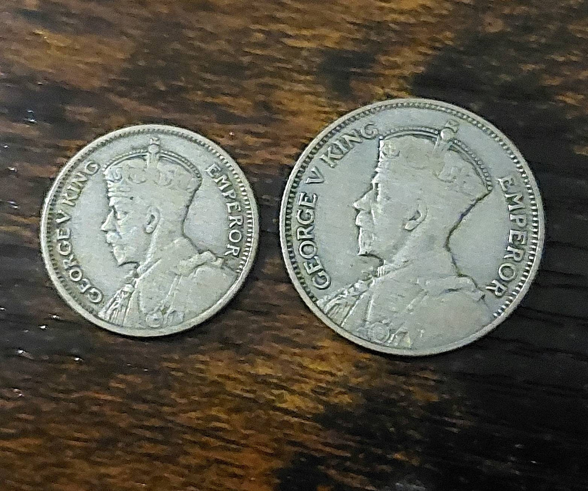 1933 new Zealand silver sixpence and silver shilling, rare foreign coin collecting