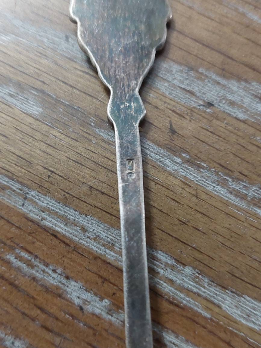 1908 Portuguese silver coin, made into 4 inch long decorated sterling silver spoon