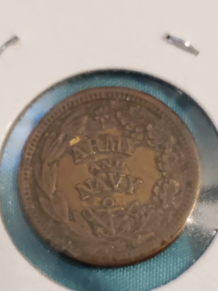 1863 army navy Civil War token, nice condition antique copper coin circulated during the civil war