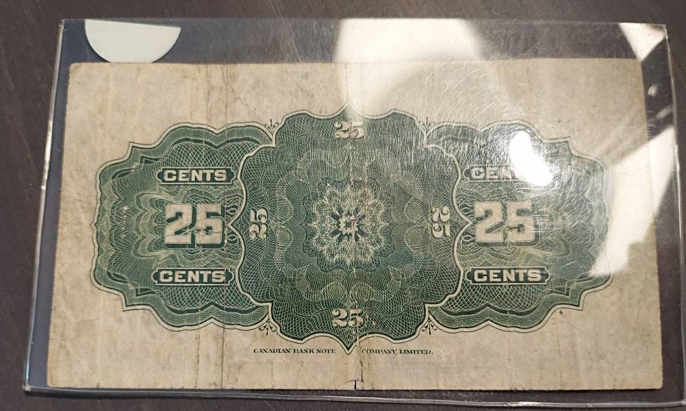 1923 dominion of Canada 25 cent note, rare quarter dollar fractional currency, coin collecting