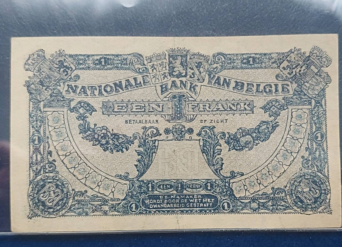 Belgium 1920s one franc old currency, high grade rare note
