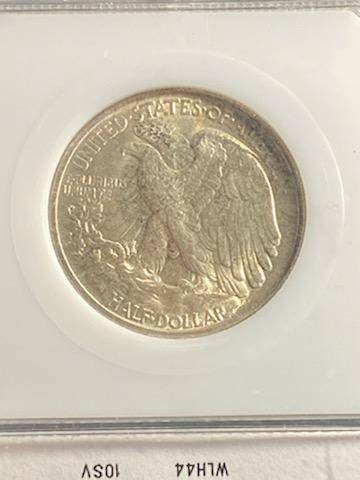 1944 walking liberty silver half dollar, ww2 graded coin AU58 toned by PCI us coins