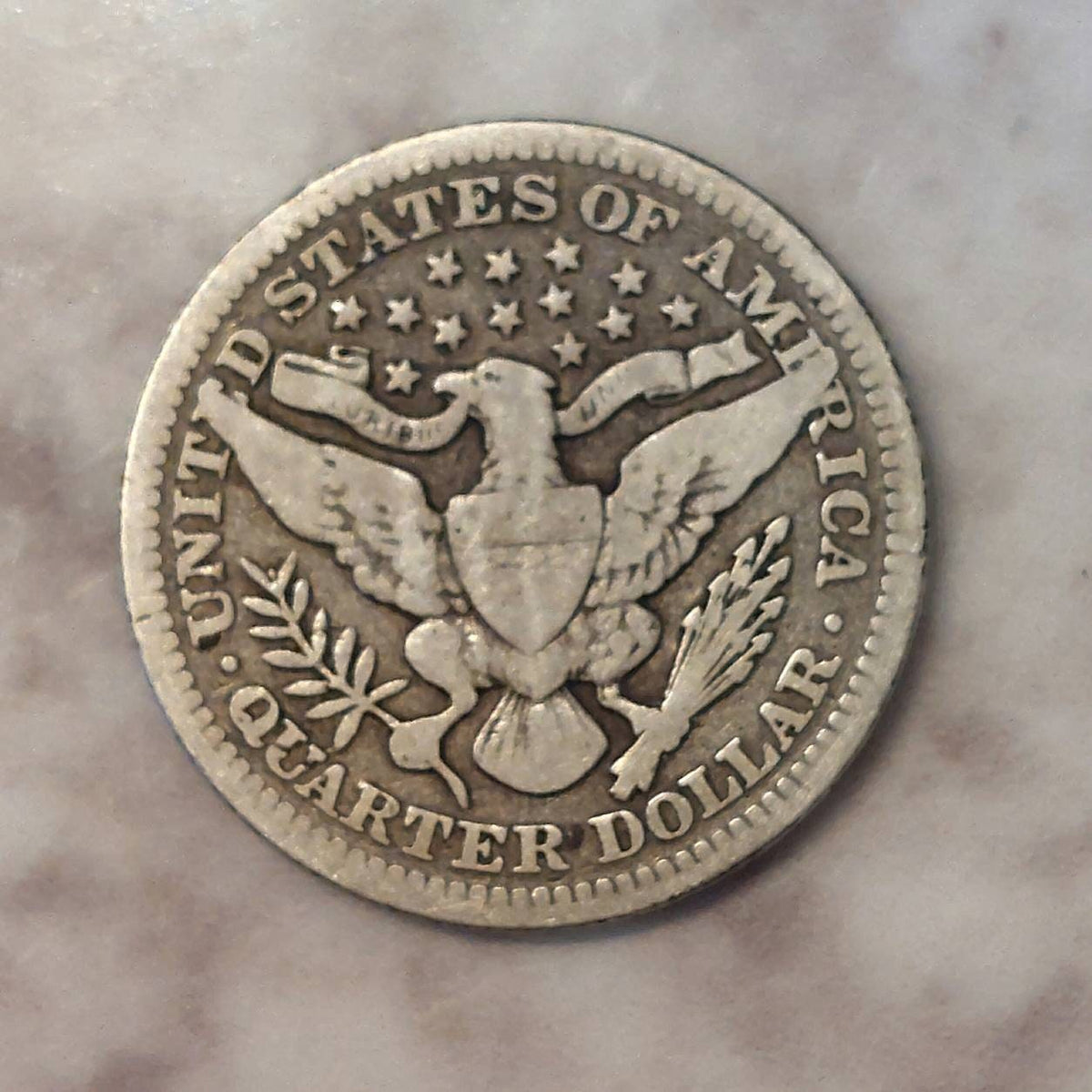 1904p silver barber quarter, very good partial liberty, 90 percent silver coin