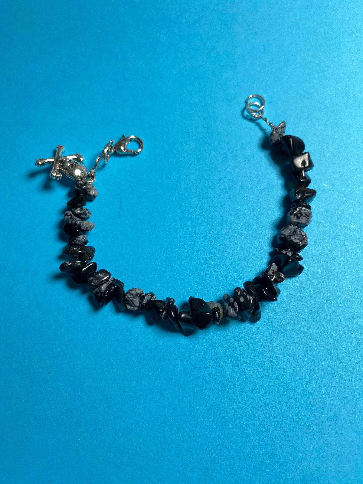 Black crystal skull bracelet, handmade, artisan women's jewelry, unique chic