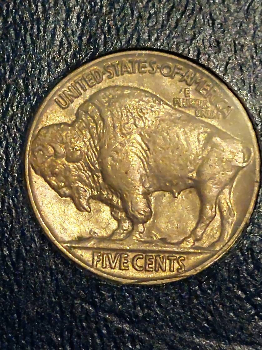 Buffalo nickel coin, 1936p high grade almost uncirculated/ mint state full horn coin, us vintage money