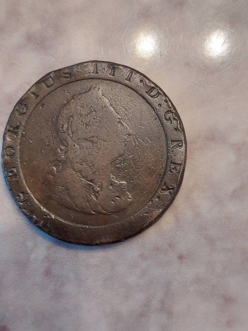 1797 British cartwheel penny, king george colonial era antique European coin collecting