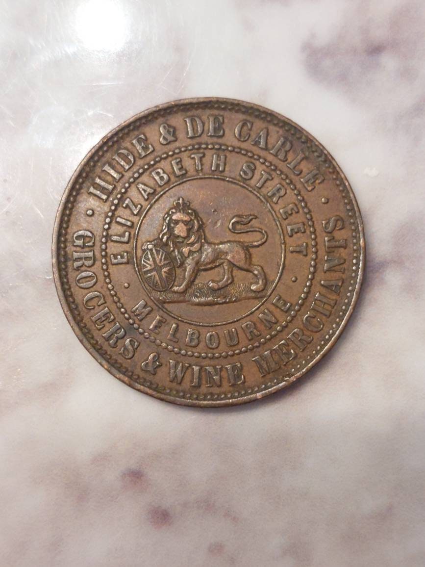 1858 Australia large penny token, queen Victoria city of Melbourne Bank token. Very rare and very nice, large copper cent