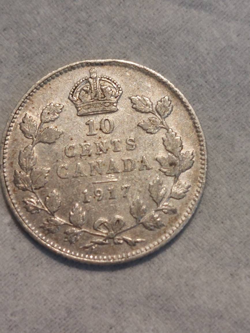 1917 Canadian king george 10 cent sterling silver coin, higher grade foreign coin collecting