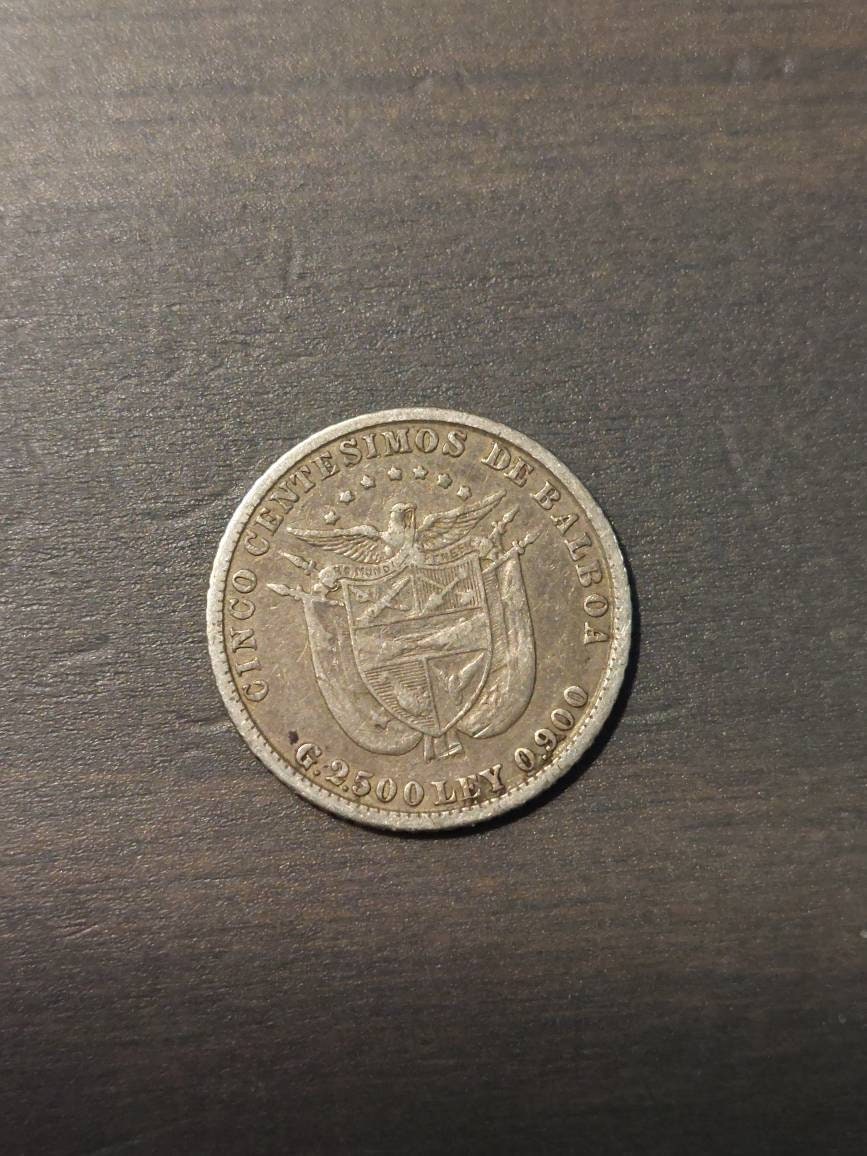 1904 panama silver coin, 5 centimos, foreign world antique money