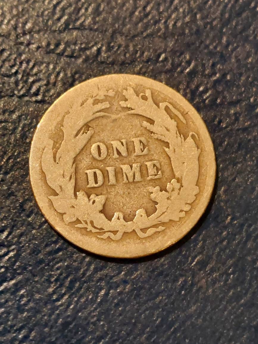 1896 barber silver dime, low mintage early semi key date, antique American coin