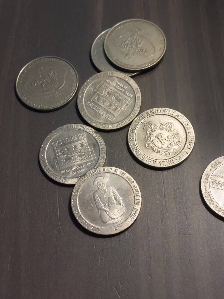 1970s and 1980s Las Vegas Nevada, collectible vintage casino gaming tokens, gifts for him, coin collecting