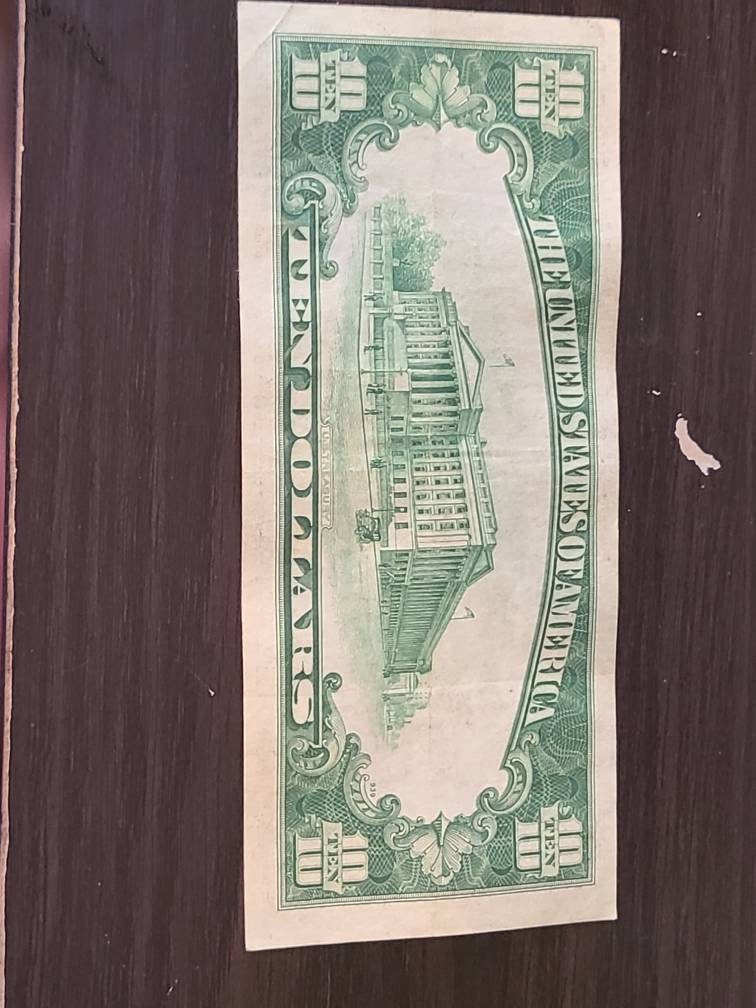 1934a lime green seal 10 dollar bill, antique us currency, nice condition paper money