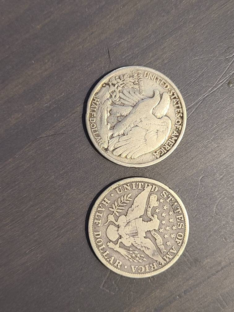 Two better antique American silver half dollars, 1912 barber and low mintage 1928s walking liberty coins