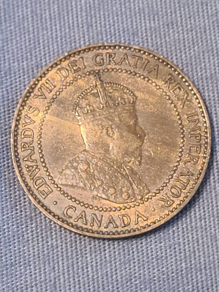 1908 canada large cent coin, better date king Edward coin, AU/unc coin with ample red