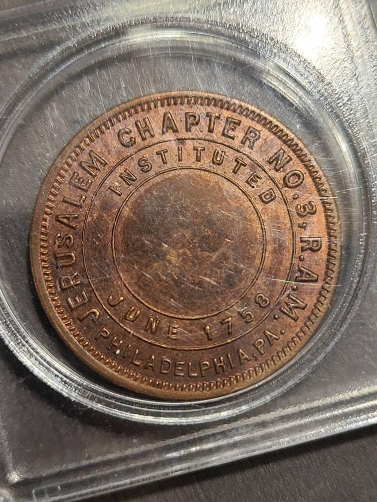 Antique masonic token, one penny philadelphia Jerusalem chapter coin