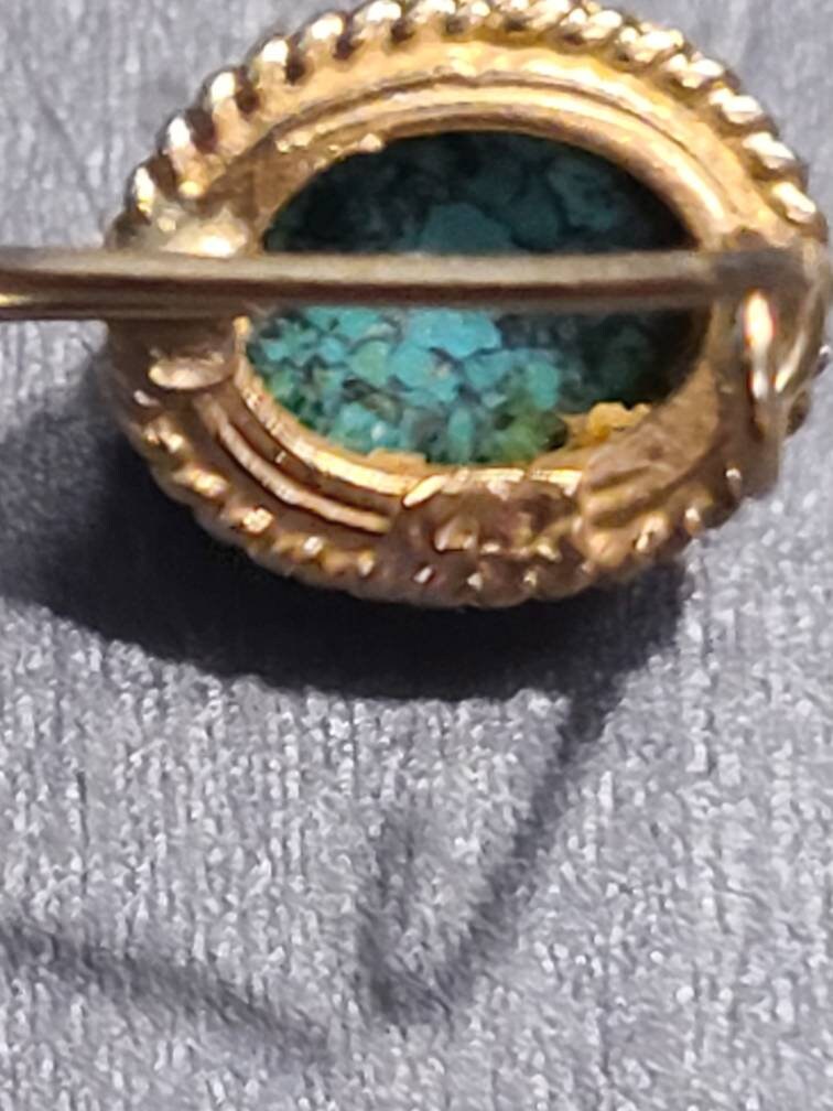 Vintage 14k yellow gold drop earrings with delicate center turquoise stones, gifts for her