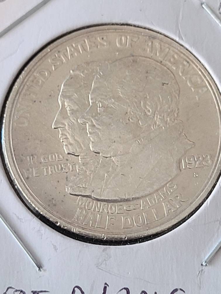 1923s Monroe silver commemorative half dollar coin, rare 100 year old Monroe doctrine coin, almost uncirculated condition