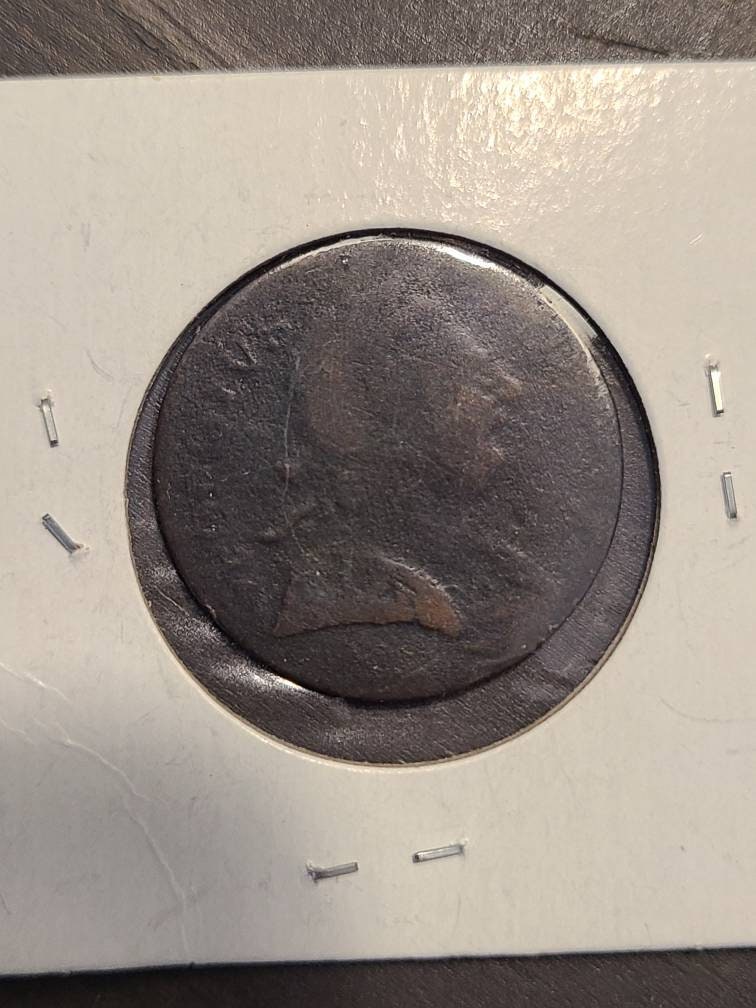 1745 colonial Era british half penny coin, antique king george copper cent
