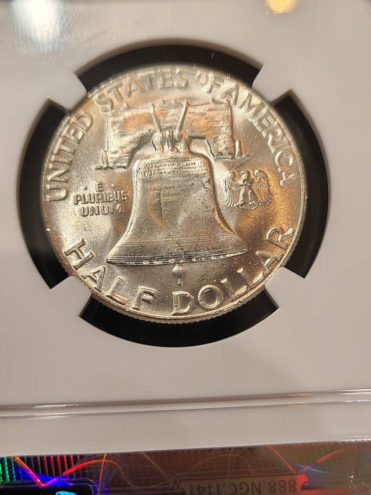 1955 Ben Franklin key date half dollar, ngc ms64, looks better, very close to full bell lines!