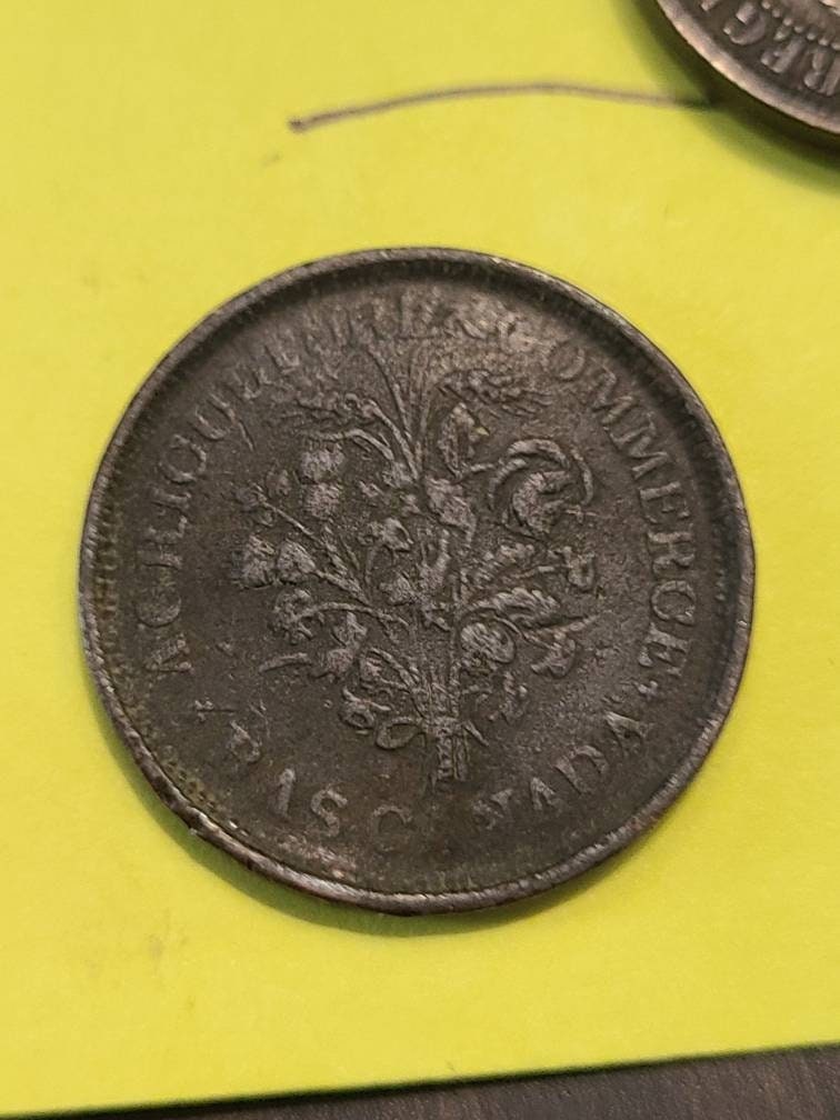 1838 rare lower canada commercial token, un sou bouquet, antique world coin collecting