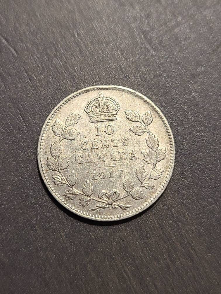 1917 Canadian sterling silver dime, beautiful high grade foreign king george coin collecting