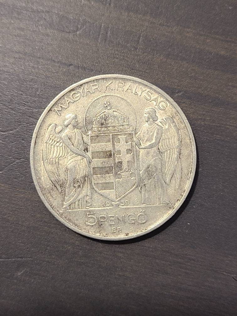 1939 Hungarian 5 pengo large silver coin, commemorative 70th birthday coin, rare, free shipping, coin collecting