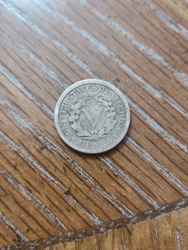 1896 liberty v nickel coin, circulated better date antique American coin