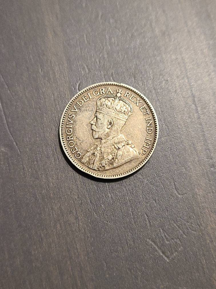 1917 Canada sterling silver quarter, great condition 25 cent piece coin, antique foreign world coin king George money
