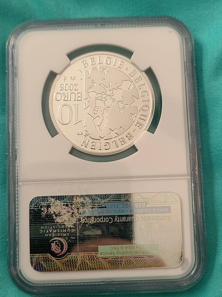 Belgium 10 euro blue bird, super rare silver coin, ngc graded proof69 top pop coin collecting