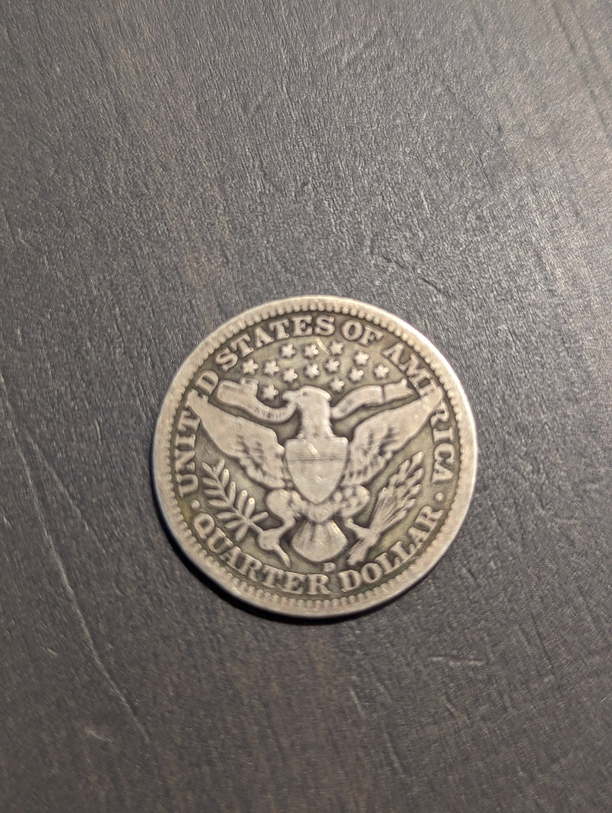1916d barber silver quarter, very good, last year of issue denver mint