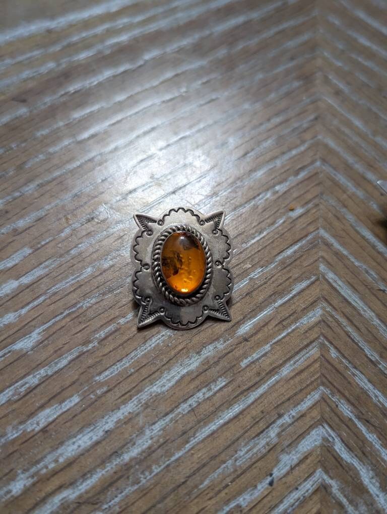 J. Linkin signed sterling silver amber artisan earring pair, vintage authentic Navajo southwestern jewelry gift