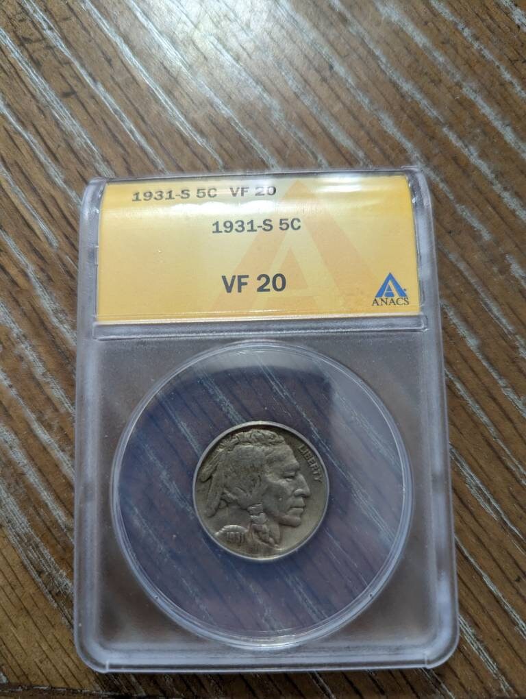 1931s buffalo nickel, anacs graded very fine semi key date low mintage coin in fine condition, us coins antique America money