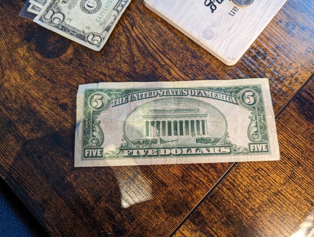 1934d 5 dollar silver certificate, antique blue seal five dollar bill