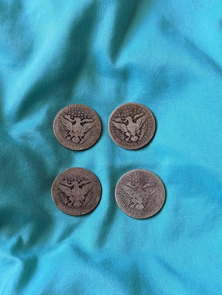 4 Barber silver quarter random date barber early silver quarter, coin collecting, 90 percent silver constitutional coins, gifts for him