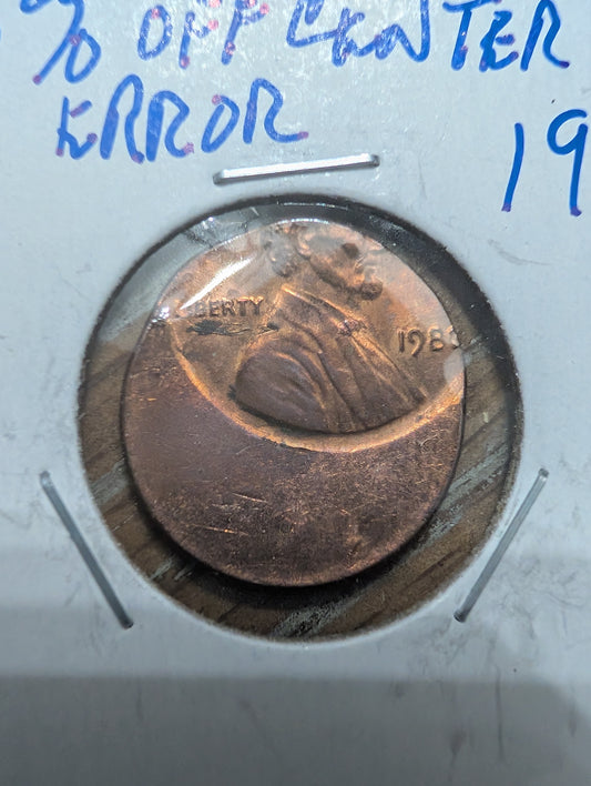 Off center Lincoln cent 1980 mint error coin