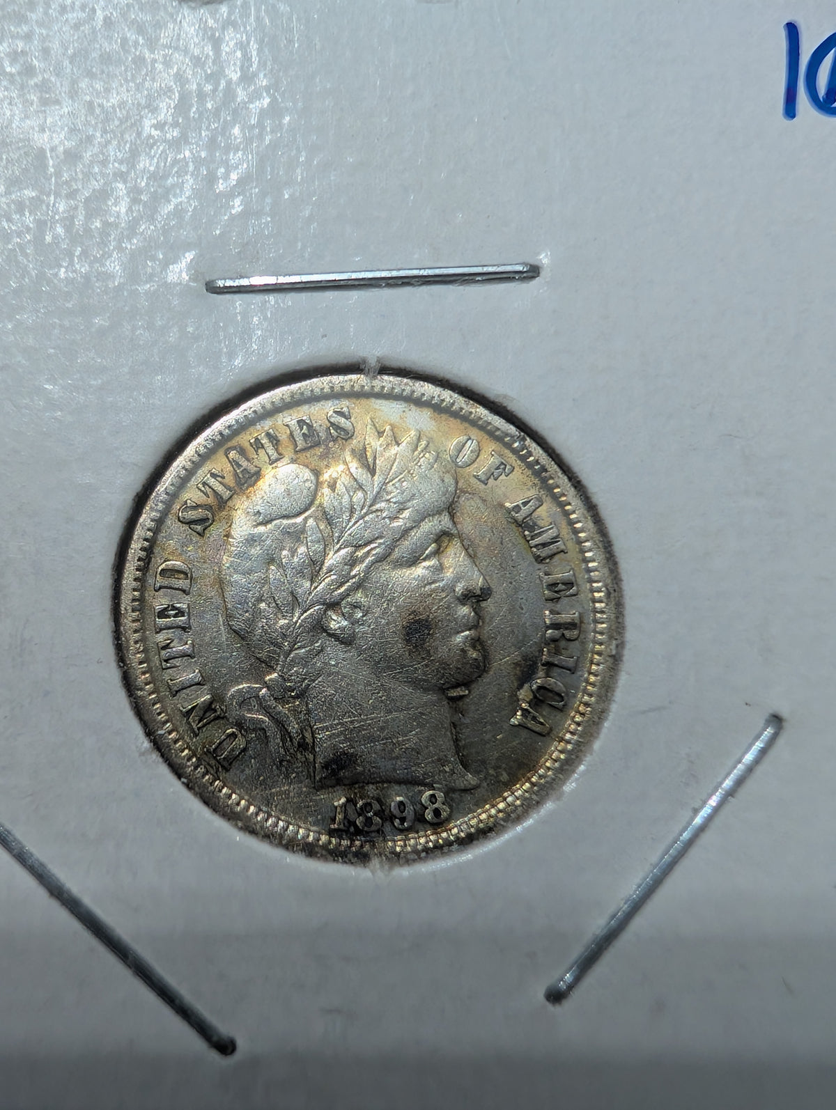 1898 high grade Barber silver dime coin