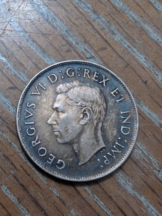Rare Canadian 1943 silver large Half dollar coin toned